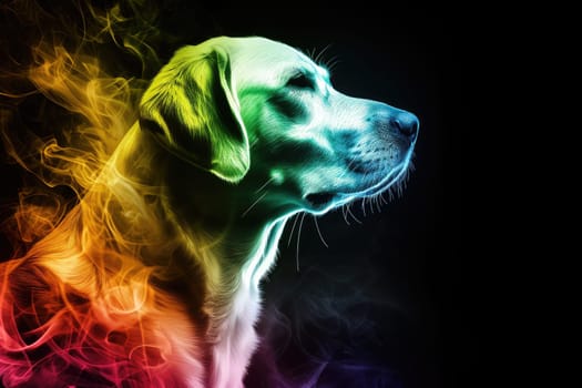 dog with rainbow smoky luminescent wallpaper.