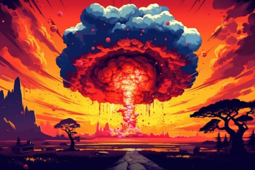 Cartoon pop Art background nuclear explosion.