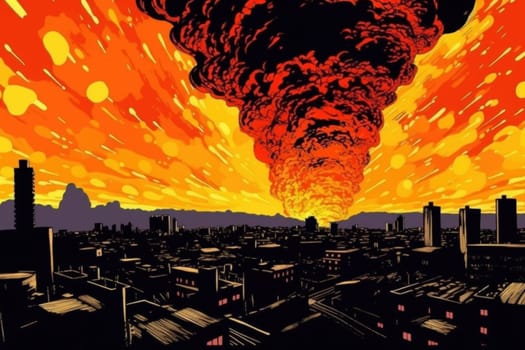 Cartoon pop Art background nuclear explosion.