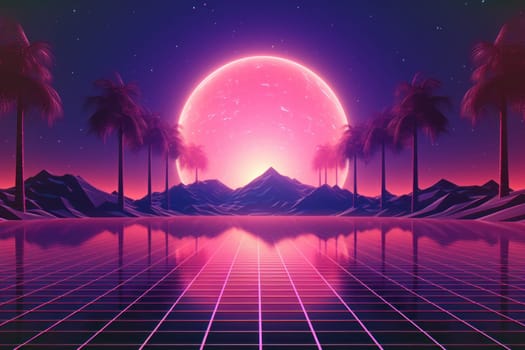 Retro Wave Music Festival Aesthetic scenery background, Retro futuristic 90s Style background.