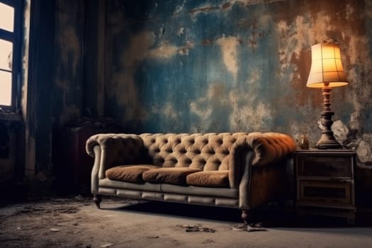 Photo of a Old sofa in an abandoned building, Interior of abandoned.