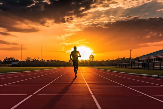 photo of a silhouette athlete person running on the track. Generative AI.