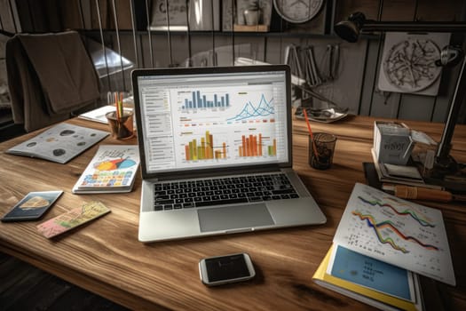 A modern work space desk with a laptop Generative AI.