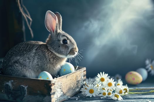 Happy Easter, Adorable Easter Bunny With Easter Eggs, colorful Easter eggs, banner and wallpaper.