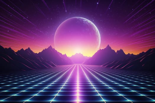 Retro Wave Music Festival Aesthetic scenery background, Retro futuristic 90s Style background.