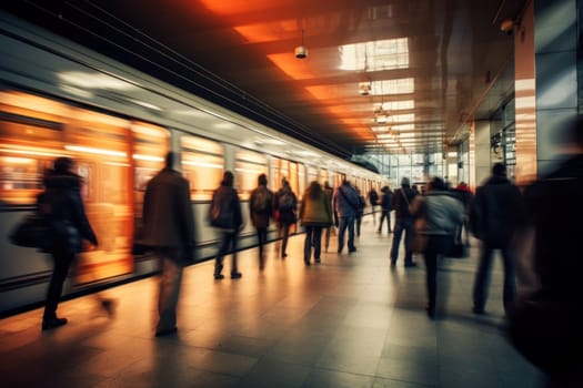 Long exposure Subway station, motion blur people.