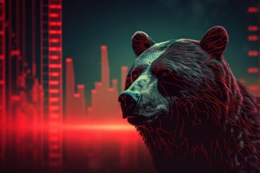 Double exposure of a silhouette bear and downtrend chart, the bear market is rising.