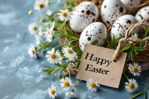 Happy Easter day colorful eggs and flower decoration.