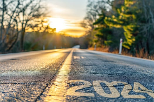 road to 2024, empty street with the new year 2024 written on the road.