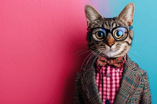 Stylish portrait of dressed up anthropomorphic animal themes, Funny pop art illustration.