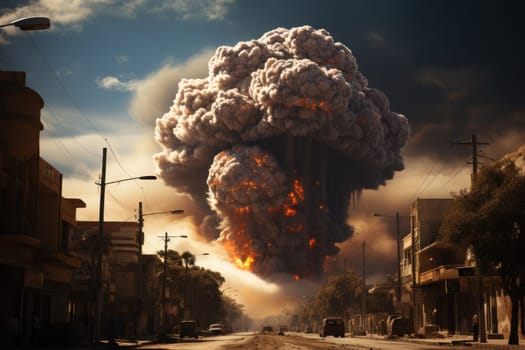 photorealistic image of a bomb explosion in a realistic war zone.