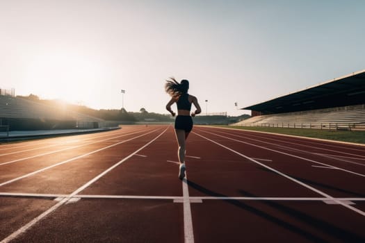 photo of a silhouette athlete person running on the track. Generative AI.