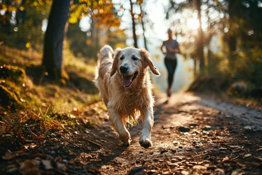 A person jogging with their dog as a fun way to exercise.