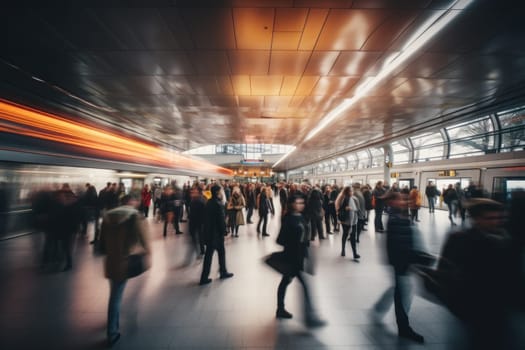 Long exposure Subway station, motion blur people.