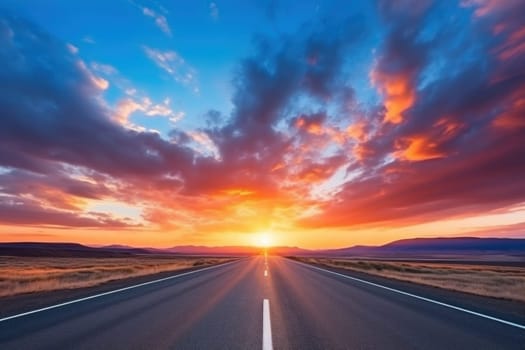 Empty asphalt road and beautiful sky at sunset.