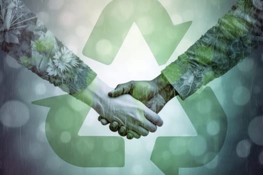 Partners shaking hands and recycling symbol, double exposure, Recycle Concept.