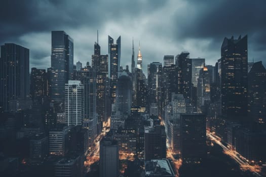 photograph of a cityscape nightlight skyline.