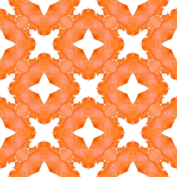 Watercolor summer ethnic border pattern. Orange fetching boho chic summer design. Ethnic hand painted pattern. Textile ready interesting print, swimwear fabric, wallpaper, wrapping.