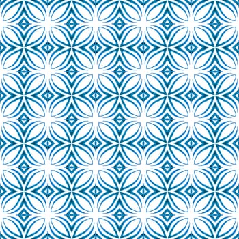 Textile ready emotional print, swimwear fabric, wallpaper, wrapping. Blue powerful boho chic summer design. Organic tile. Trendy organic green border.