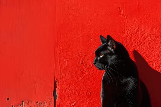 a black cat on a red background, black and red, stylish art.