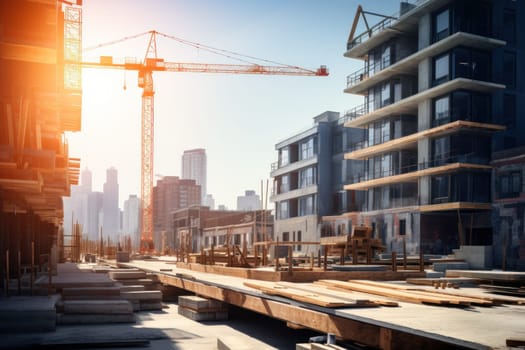 a crane at a construction site, a modern urban scene under construction, AI Generative.