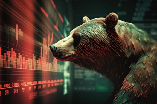 Double exposure of a silhouette bear and downtrend chart, the bear market is rising.