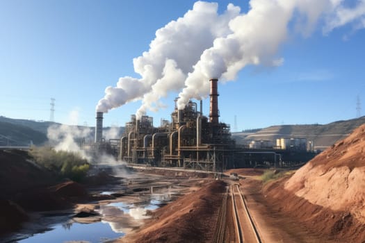 Steam rising from geothermal power plants built near natural hot springs.