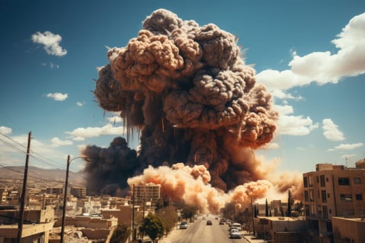 photorealistic image of a bomb explosion in a realistic war zone.
