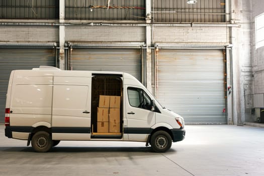 delivery van, commercial delivery vans with cardboard boxes, Logistics concept.