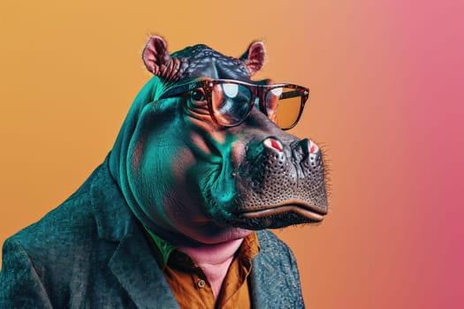 Stylish portrait of dressed up anthropomorphic animal themes, Funny pop art illustration.