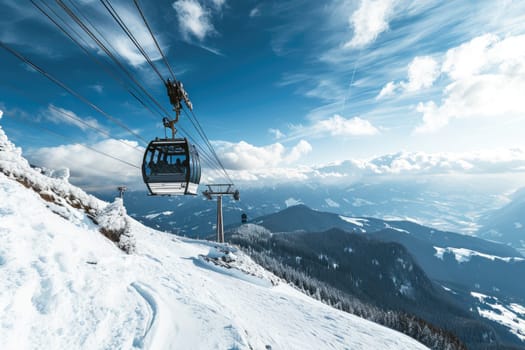 Cable Car way to snowy mountains with beautiful view from the top.