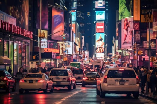 Photo of A lively street scene in Times Square.