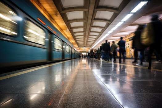 Long exposure Subway station, motion blur people.