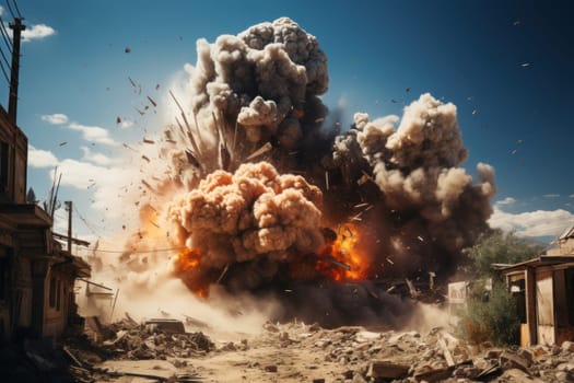 photorealistic image of a bomb explosion in a realistic war zone.