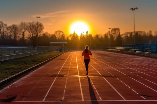 photo of a silhouette athlete person running on the track. Generative AI.