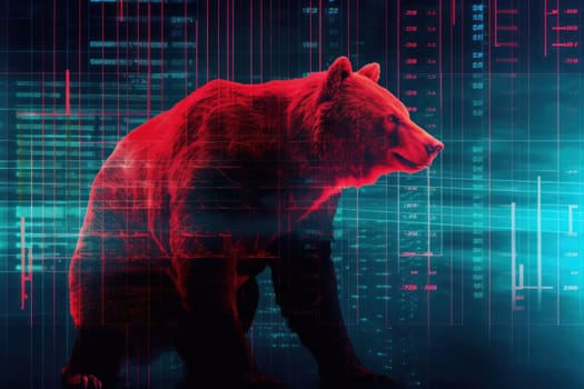 Double exposure of a silhouette bear and downtrend chart, the bear market is rising.