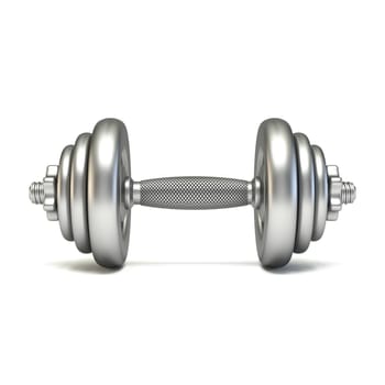 Stainless steel dumb bell Front view 3D rendering illustration isolated on white background