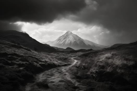 black and white photography of beautiful mountains.