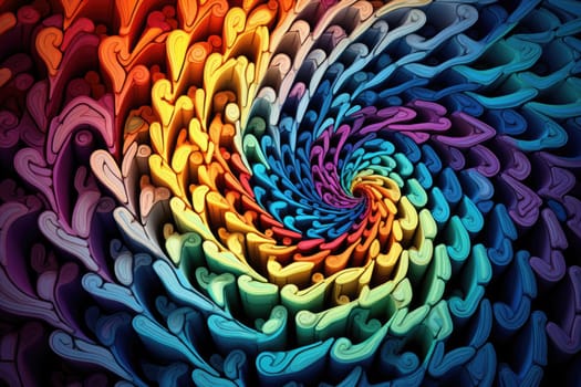 Abstract colorful spiral fractal, Spiral Nautilus Shell, Golden Ratio Symbol, AI Generative.