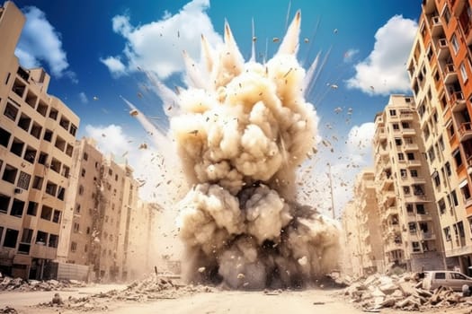 photorealistic image of a bomb explosion in a realistic war zone.