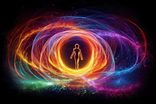 Abstract Neon Psychedelic whirlwind of energy around a person.