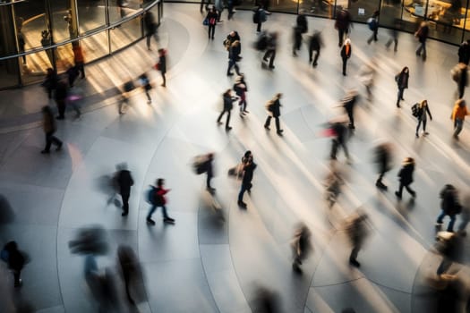 Photo From above view of Crown of people walking in motion blur.