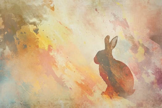 Adorable Easter Bunny With Easter Eggs, colorful Easter eggs, banner and wallpaper, watercolor.