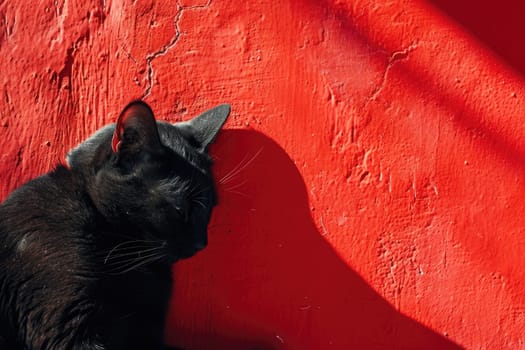 a black cat on a red background, black and red, stylish art.