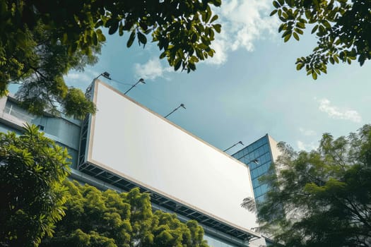 An empty huge poster mockup on the roof of a mall, blank mockup of an outdoor info banner.