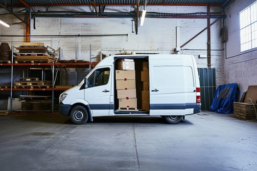 delivery van, commercial delivery vans with cardboard boxes, Logistics concept.