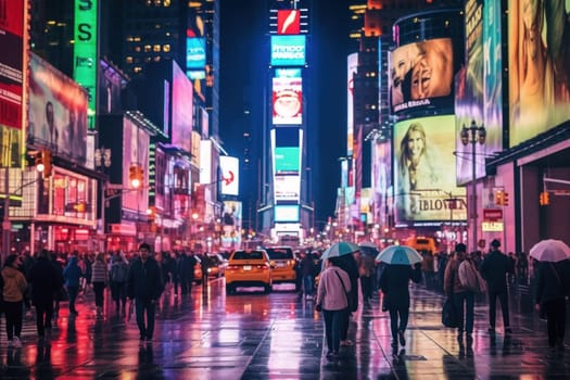 Photo of A lively street scene in Times Square.