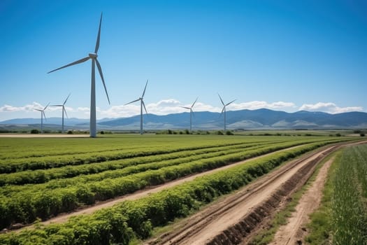 A wind farm with massive wind turbines.