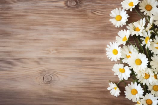 White daisy flowers gypsophila on wood table with copy space, minimal lifestyle concept.