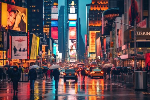 Photo of A lively street scene in Times Square.